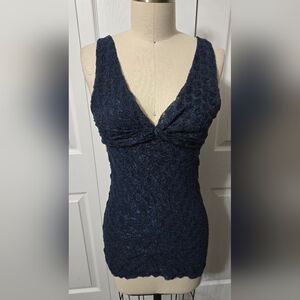 Free People Blue Stretch Lace Tank Top, Size Medium, Fully Lined